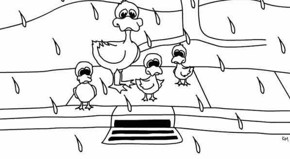 coloring book picture of ducks in the rain uncolored