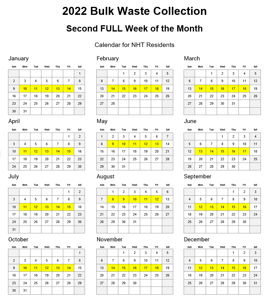 2022 Bulk Waste Collection Calendar